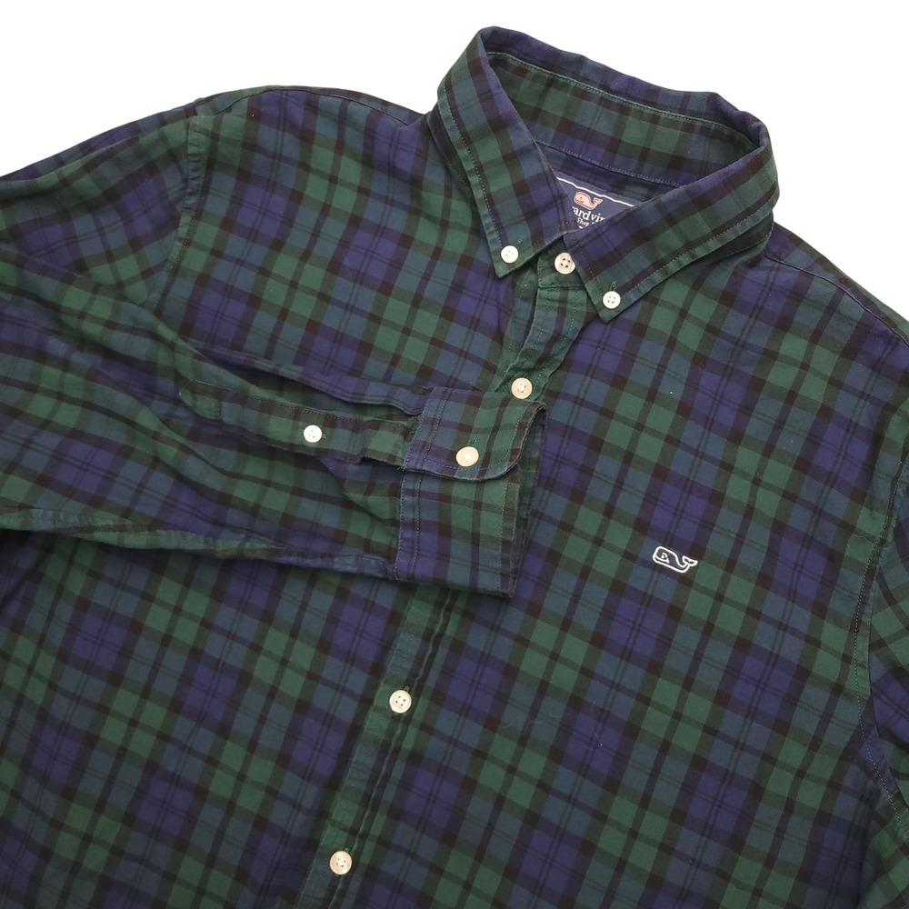 Vineyard Vines Slim Fit Whale Shirt Mens XL Green Plaid Long Sleeve‎ Button Up